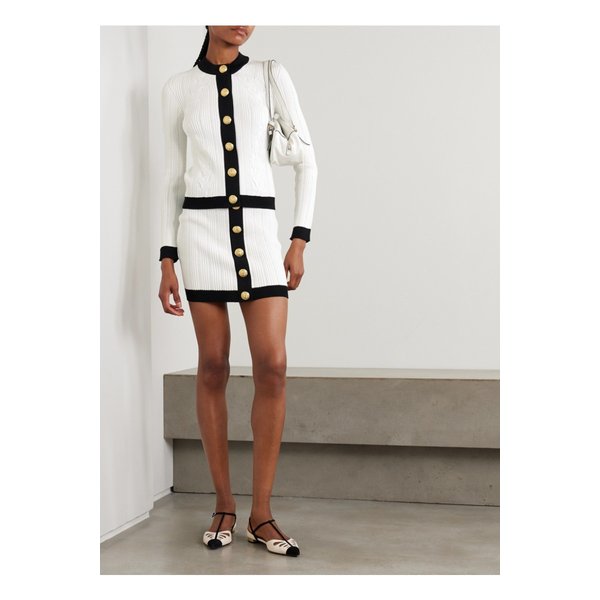 버튼 장식 투톤 골지 니트 미니 스커트 화이트 46376663162843199