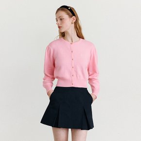 PUFF SLEEVE ROUND NECK CARDIGAN PINK