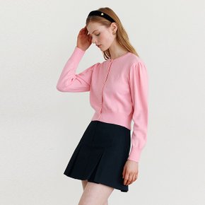 PUFF SLEEVE ROUND NECK CARDIGAN PINK