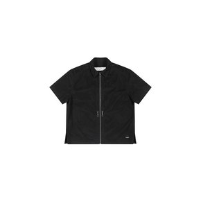 Mesh overlay drawstring shirt (Black)