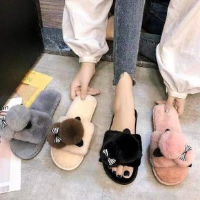 포근한 여성 폼폼이 털 슬리퍼 털신 실내화 sn833