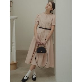 Belt set collarless midi shirt dress_Pink