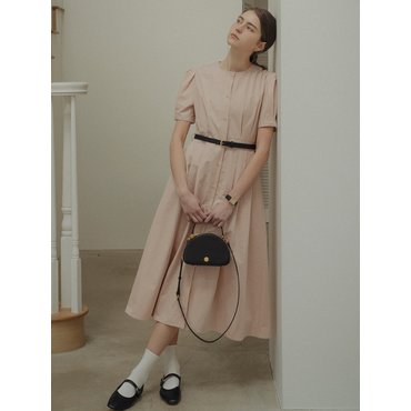 틸아이다이 Belt set collarless midi shirt dress_Pink