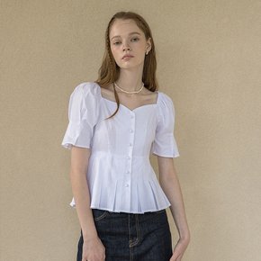 PLEATS COTTON HALF BLOUSE BLOUSE WHITE