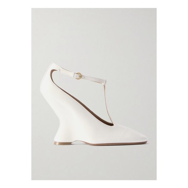 가죽 메리 제인 웨지 펌프스 화이트 1647597343852099