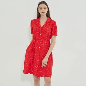 Heart Collar Shirt Dress Red