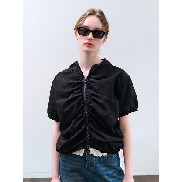 HOOD SHIRRING JUMPER BLACK