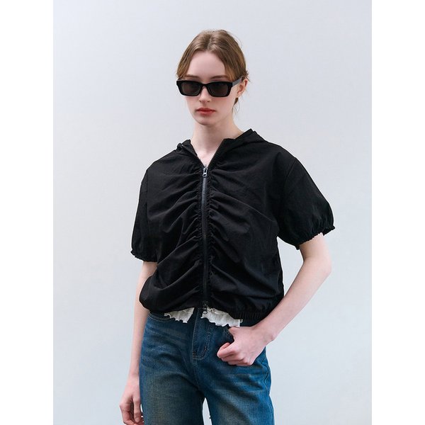 HOOD SHIRRING JUMPER BLACK