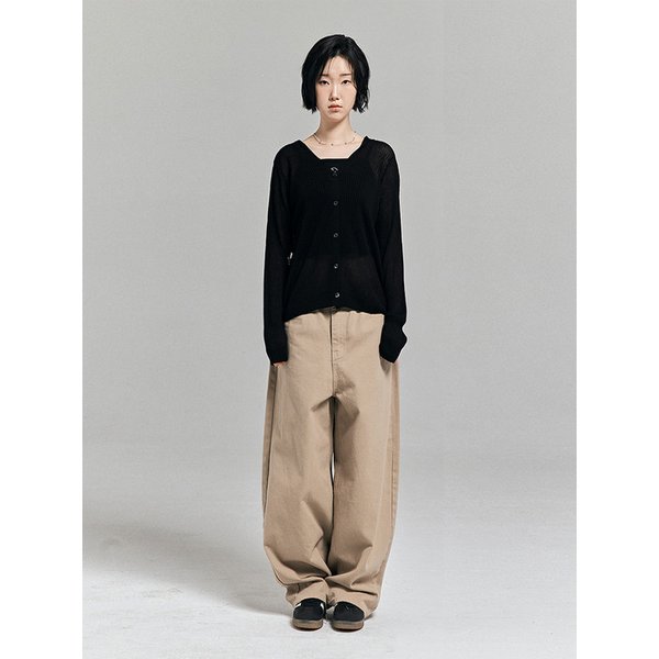 시스루 후드 니트 가디건 블랙