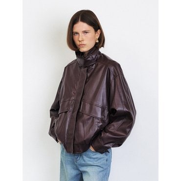 HACIE [HACIE X ITALY] VEGAN LEATHER BOMBER JACKET [BURGUNDY][BLACK]