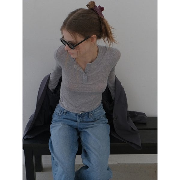 핸리넥 버튼 골지 티셔츠(gray)