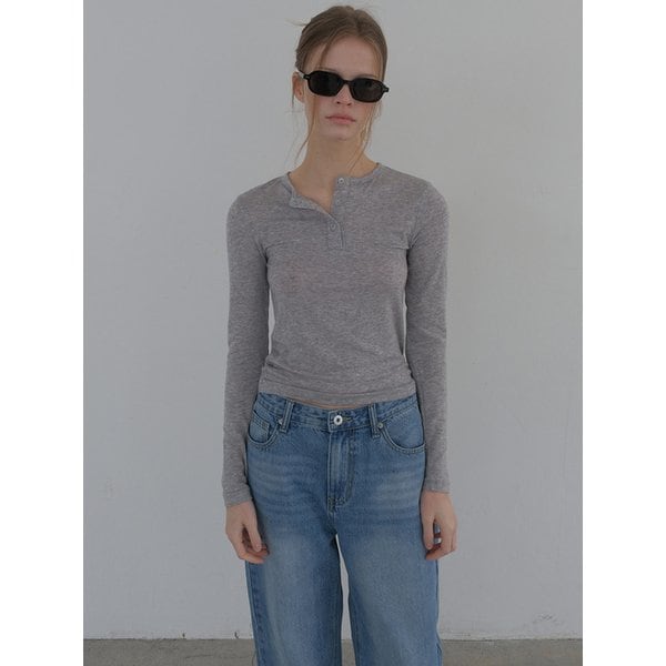 핸리넥 버튼 골지 티셔츠(gray)