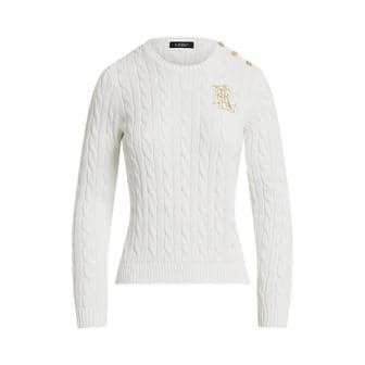 로렌 랄프 로렌 버튼 트림 케이블 니트 코튼 스웨터(WMLRSWES6820881100)