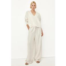 H&M 리넨 블렌드 스트레이트 팬츠 라이트 베이지 1259076004