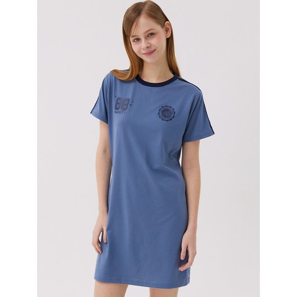 풋볼 라인 배색 원피스 인디블루