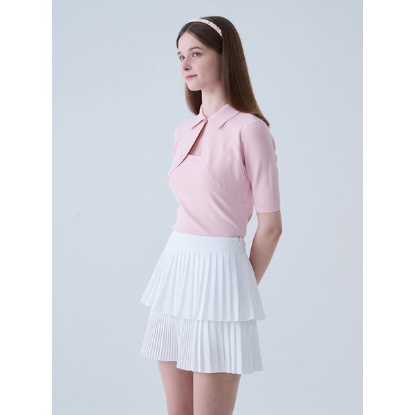 [LESSA15WH] 레이어드 언발 플리츠 스커트 WHITE