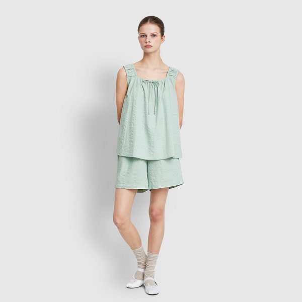 여 소프트 시어서커 민소매 파자마 셔츠 J206201069045