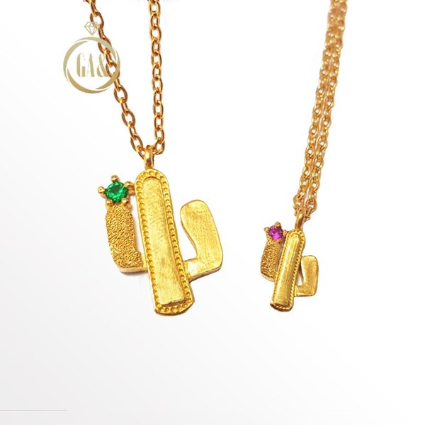 [가앤] 24k순금 큐빅 선인장 목걸이3.75g