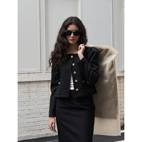 Tweed Puff Sleeve Jacket Black