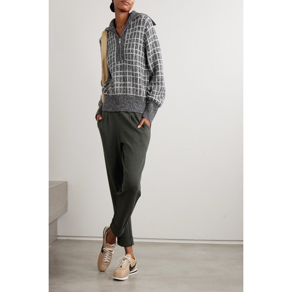 발리 퍼리 체크 코튼 블렌드 부클 하프 집 스웨터 46376663162899218