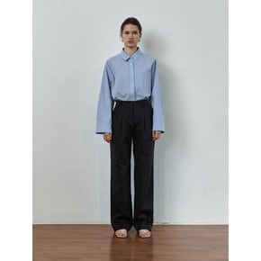 Double tuck wide cotton pants [NAVY]