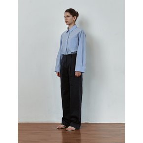 Double tuck wide cotton pants [NAVY]