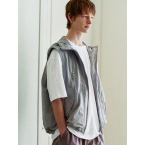 2WAY NYLON HOODED VEST LGR