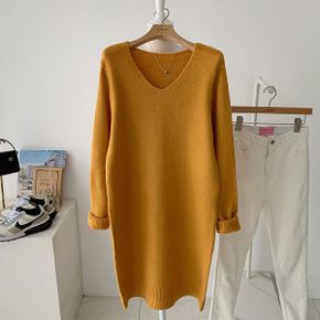 APS 브이넥 긴팔 원피스_P379602463