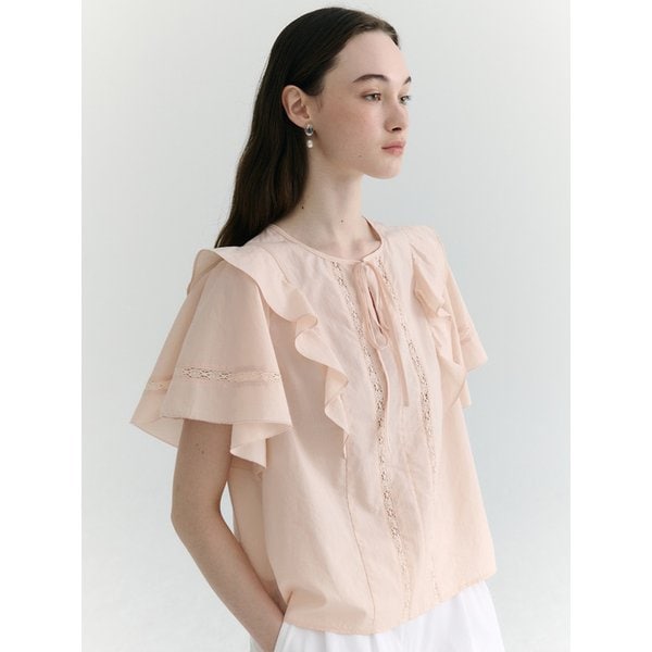 Lace Ruffle Half Sleeve Blouse_2color