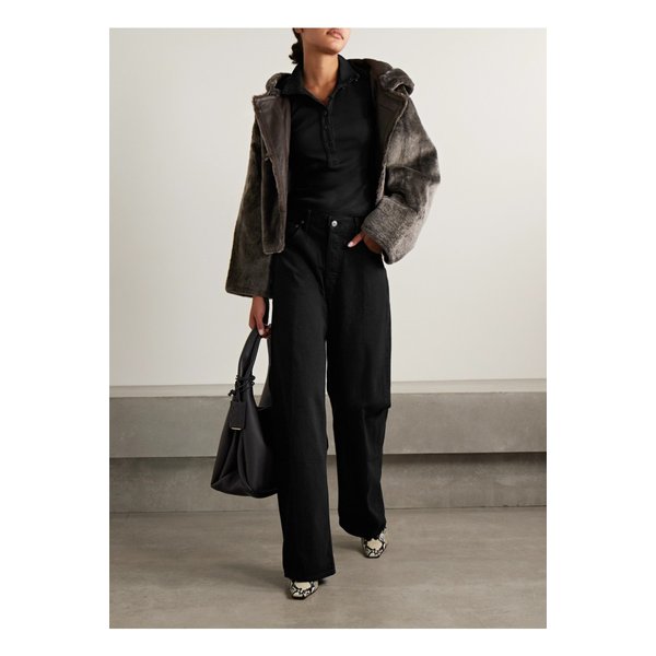 시이나 골지 스트레치 코튼 리오셀 혼방 헨리넥 탑 블랙 46376663162899330