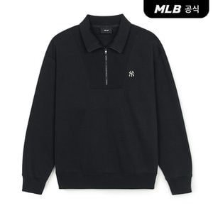 MLB [코리아공식] 베이직 스몰로고 기모 반집업 맨투맨 NY (Black)