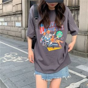 아메리칸 빈티지 프린팅 그래픽 여성 루즈핏 반팔티_P327703546