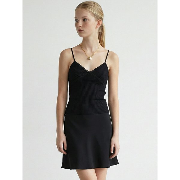 레이스 트리밍 슬리브리스 탑_BLACK