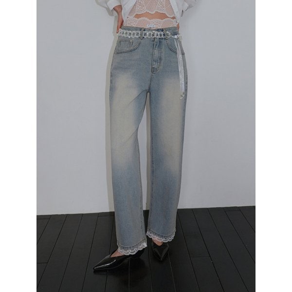 Under Lace Straight Denim Pants