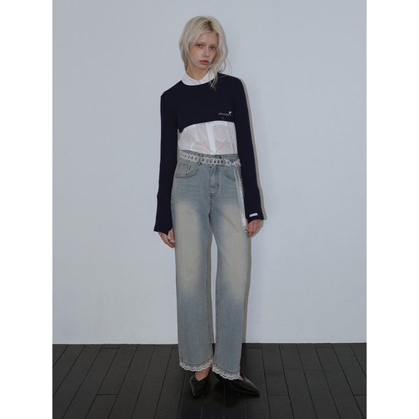 Under Lace Straight Denim Pants