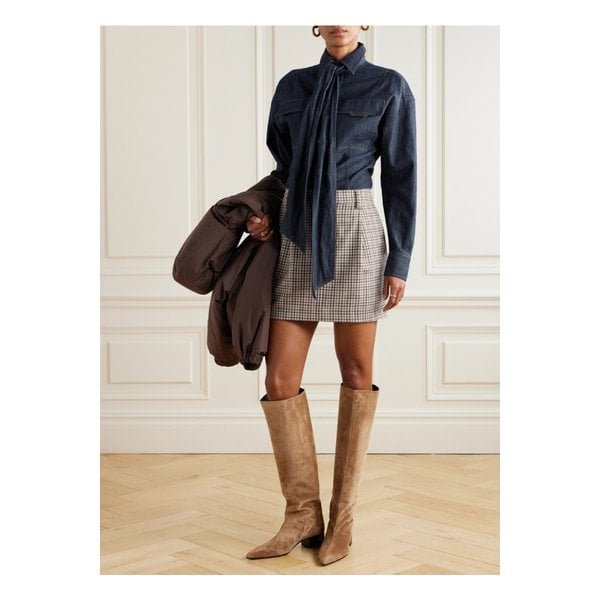 브루넬로쿠치넬리 플리츠 체크 울 미니 스커트 베이지 46376663162854367