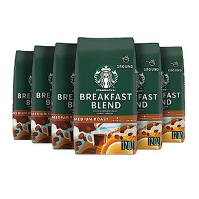 스타벅스 Breakfast Blend 브랙퍼스트 미듐 로스트 그라운드 커피 12oz(340g) 6개