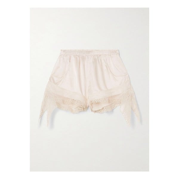 일다나 레이스 트리밍 스트레치 실크 혼방 새틴 쇼츠 에크루 46376663162944480