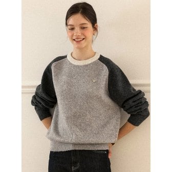 아워호프 Two-tone Wool Raglan Knit - Charcoal