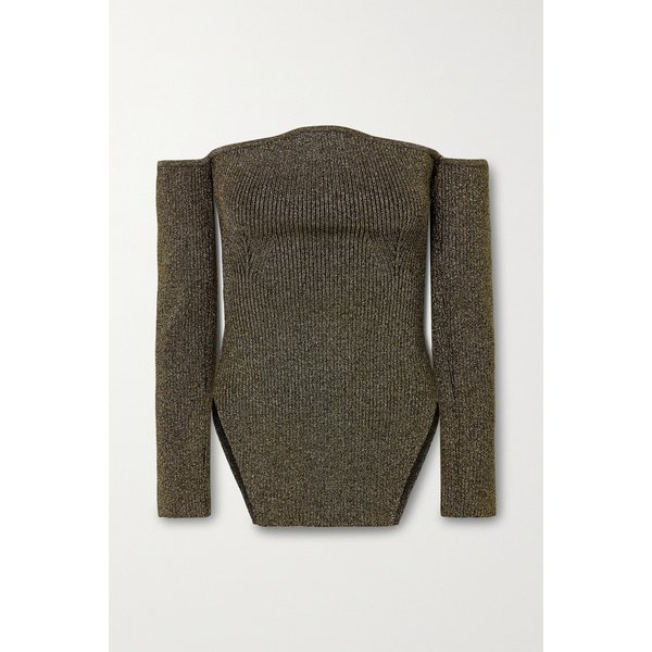 케이트 마리아 오프숄더 메탈릭 골지 니트 스웨터 골드 1647597325519160