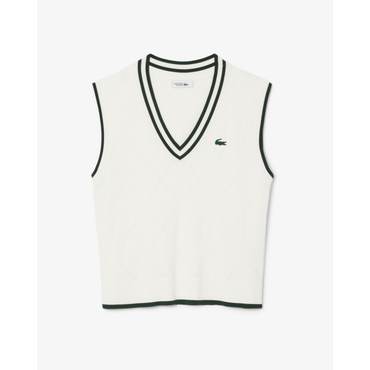 라코스테 스포츠 여성 아가일 패턴 V넥 니트 베스트 AF9602-55N