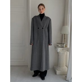 Collarless V Box Wool Handmade Long Coat VCOAT_004