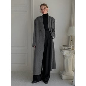 Collarless V Box Wool Handmade Long Coat VCOAT_004