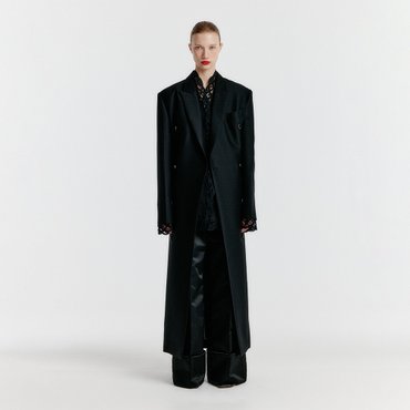 EENK YALE Peaked lapel Tailored Long Coat - Black