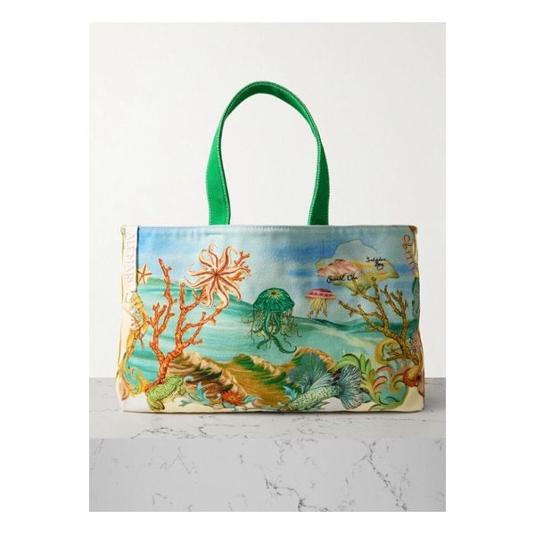 알레마이스 샘 파울레토 에메랄드 코브 자수 프린트 코튼 캔버스 토트 블루 46376663162877880