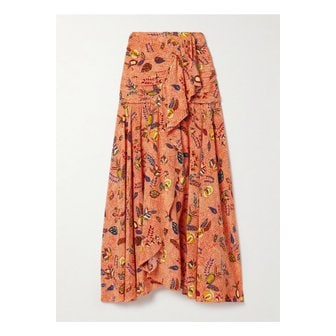 울라존슨 조지나 러플 프린트 실크 크레이프 드 신 맥시 스커트 오렌지 1647597333662334