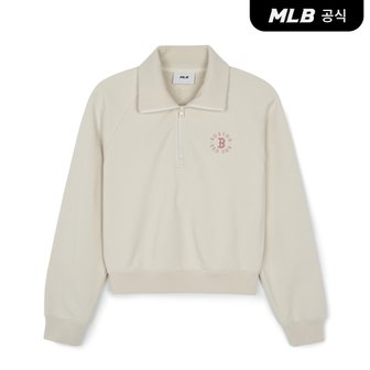 MLB [코리아공식] 여성 베이직 원형로고 크롭 반집업 맨투맨 BOS (D.Cream)