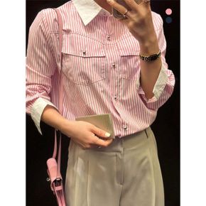 슈스 카라 배색 스트라이프 셔츠_P387085401
