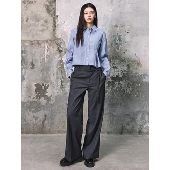 구호 플러스 Side Pleat Crop Shirts  Blue Check (KE6260M01P)