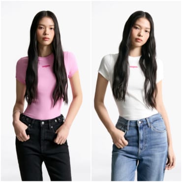 타미진스 여성 슬림 라벨 티셔츠 T32F6TTO10TWT1 TOMMY JEANS